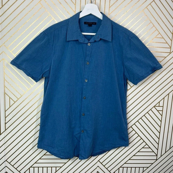 John Varvatos Star‎ Usa Short Sleeve Solid Shirt in Blue Size US Medium - Picture 1 of 12